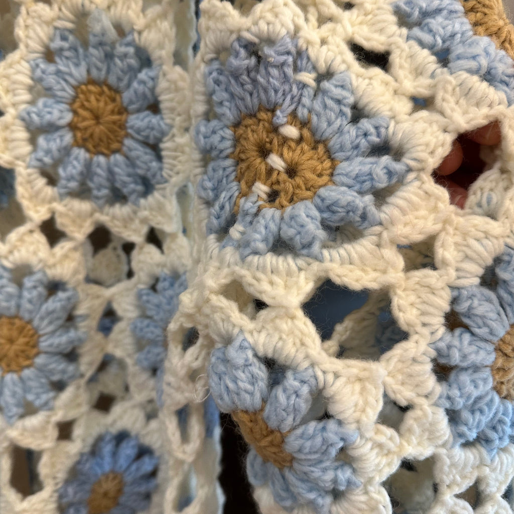 Women's Handknitted Sweater Wool Crop Top Outfits 3D Blue Flowers Crochet Design Fashionable Hollow Knitwear Handmade Womenswear Basic Style