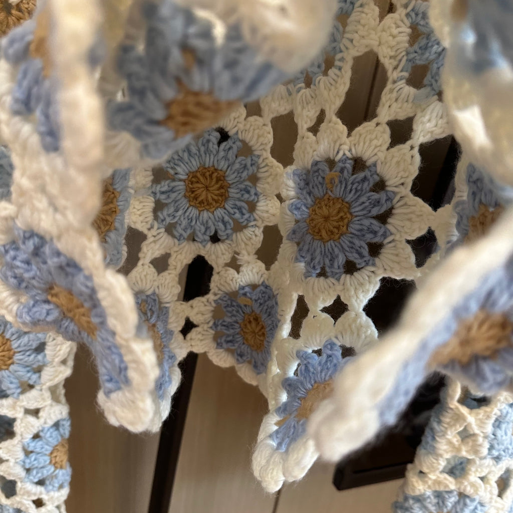 Women's Handknitted Sweater Wool Crop Top Outfits 3D Blue Flowers Crochet Design Fashionable Hollow Knitwear Handmade Womenswear Basic Style