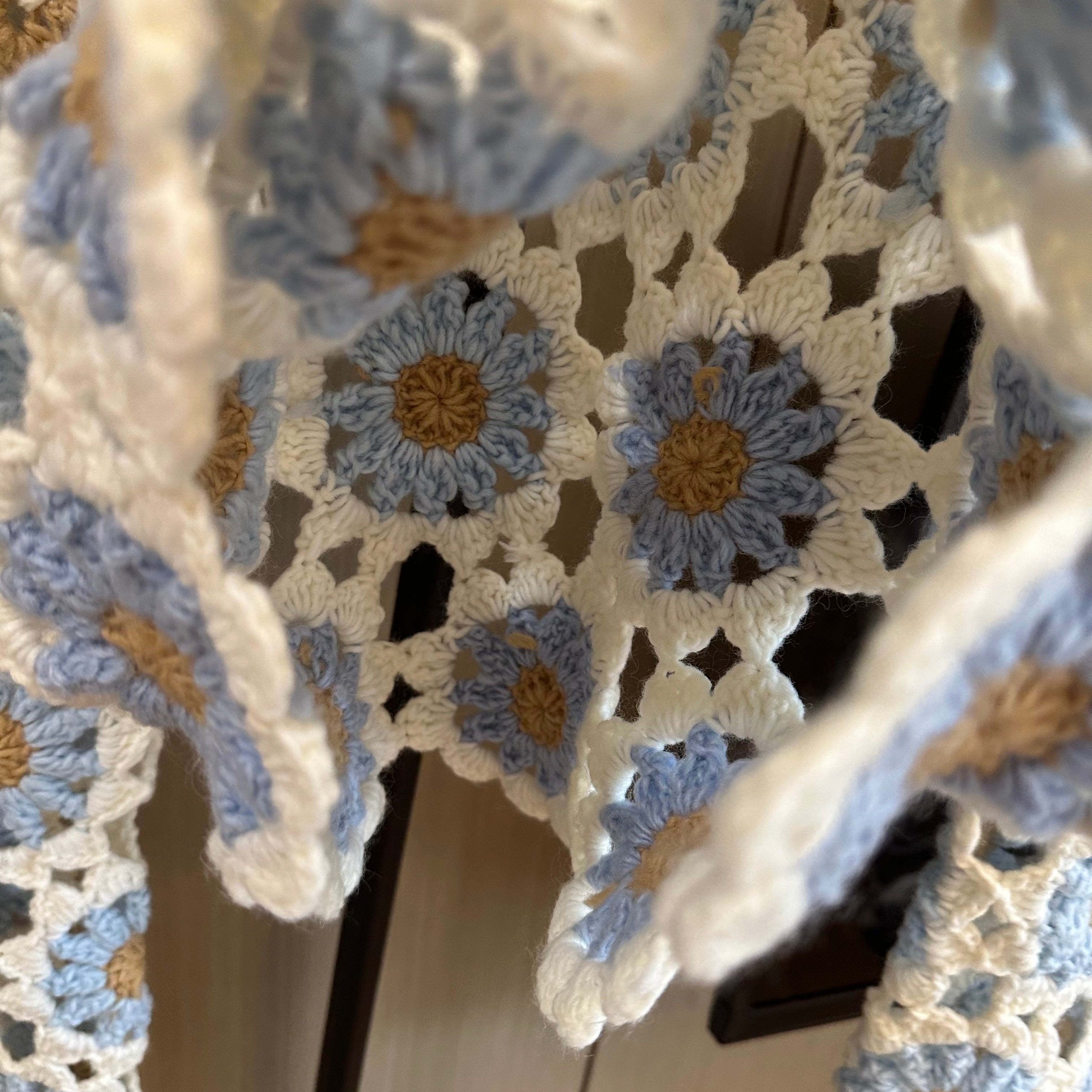 Women's Handknitted Sweater Wool Crop Top Outfits 3D Blue Flowers Crochet Design Fashionable Hollow Knitwear Handmade Womenswear Basic Style