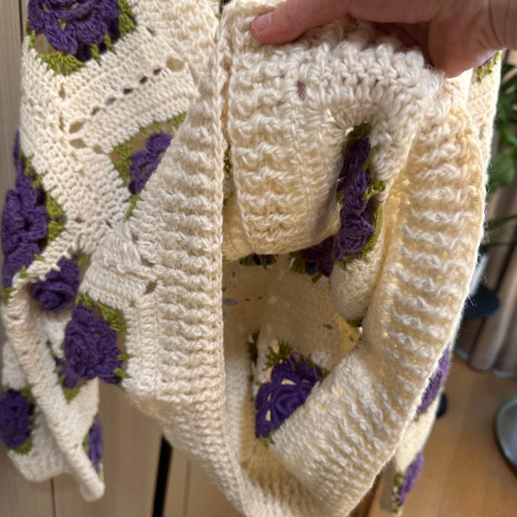 Women's Handknitted Sweater Cardigan Outfits 3D Hollow Purple Flowers Crochet Design Cozy Fashion  Knitwear Knitting Tops Long Sleeve