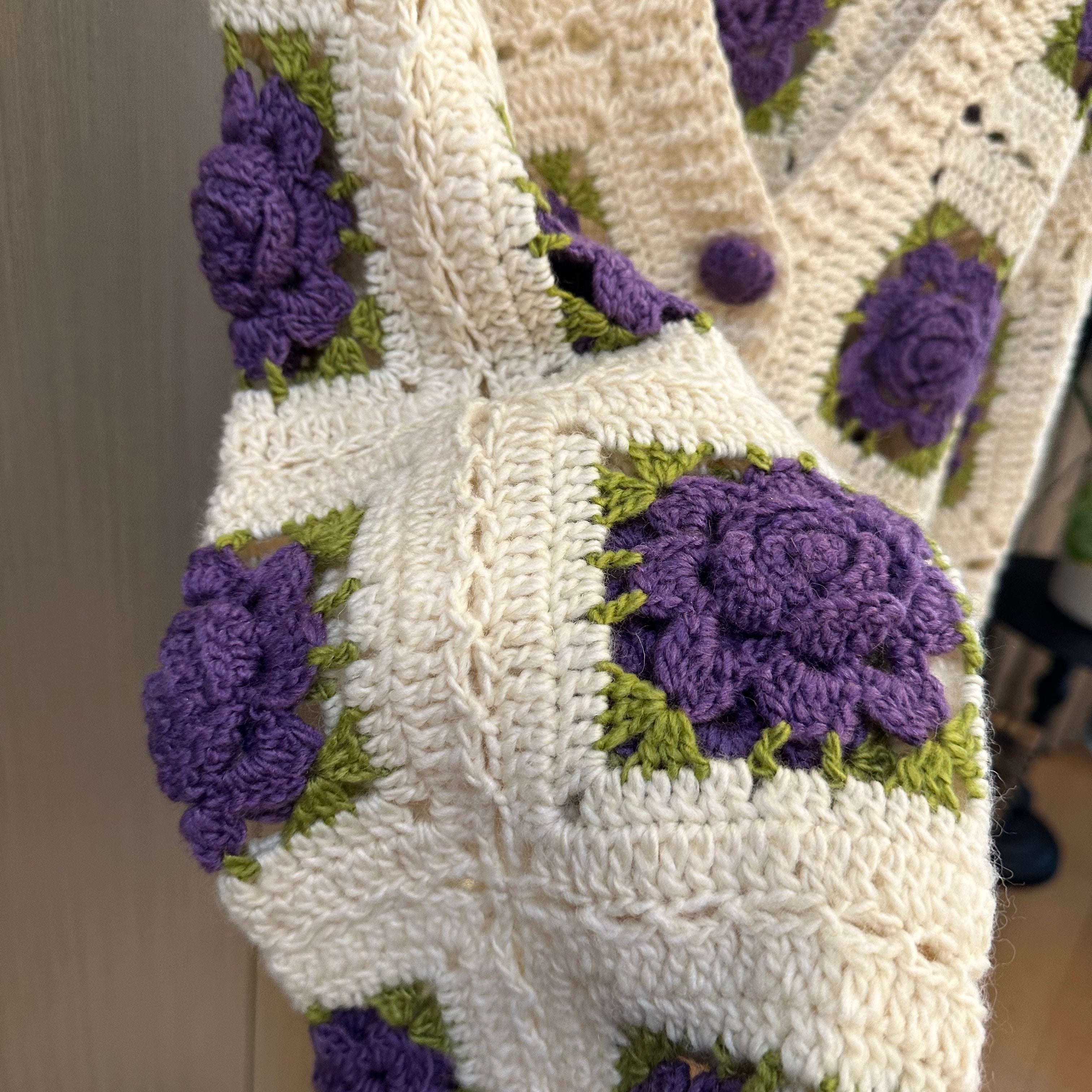 Women's Handknitted Sweater Cardigan Outfits 3D Hollow Purple Flowers Crochet Design Cozy Fashion  Knitwear Knitting Tops Long Sleeve
