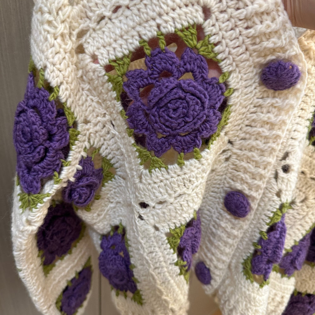 Women's Handknitted Sweater Cardigan Outfits 3D Hollow Purple Flowers Crochet Design Cozy Fashion  Knitwear Knitting Tops Long Sleeve