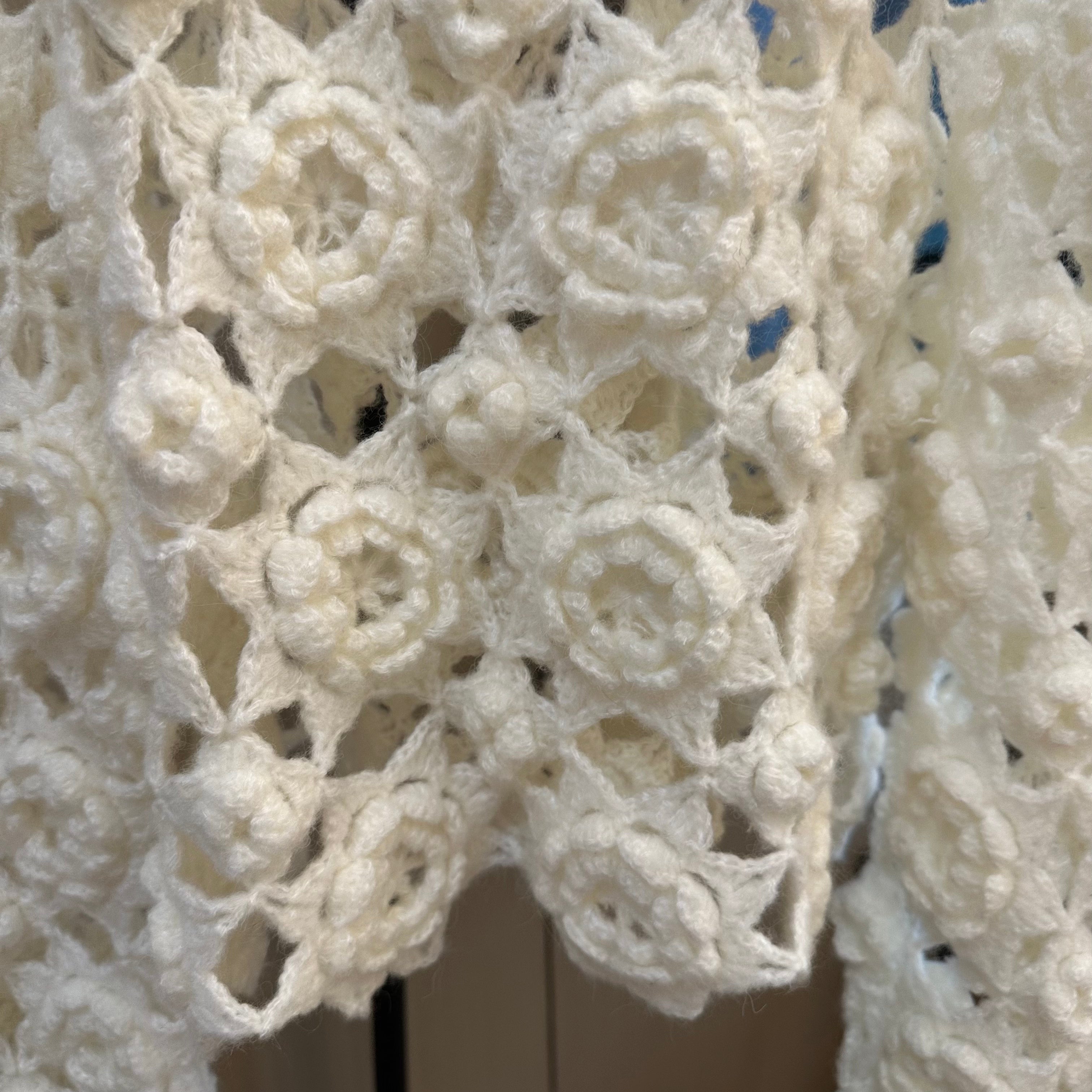 Women's Handknitted Sweater High-waist Women's Top Rave Outfits 3D White Flowers Hollow Design Wool Material  Knitting