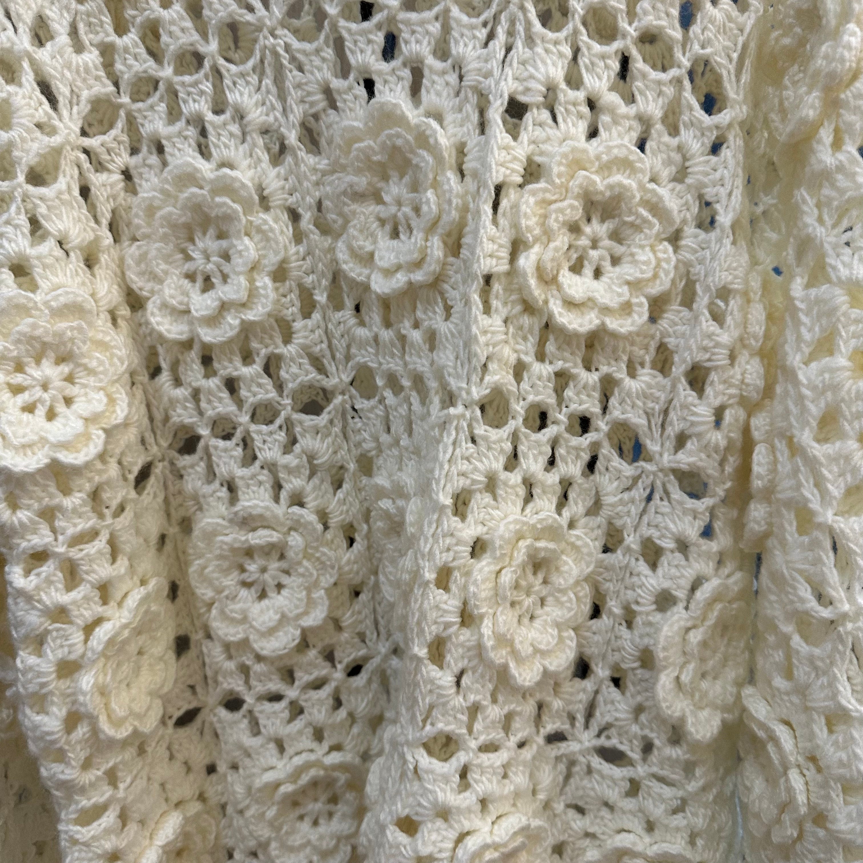 Women's Handknitted Sweater Oversized Women's Top Rave Outfits 3D White Flowers Hollow Design Wool Material  Knitting