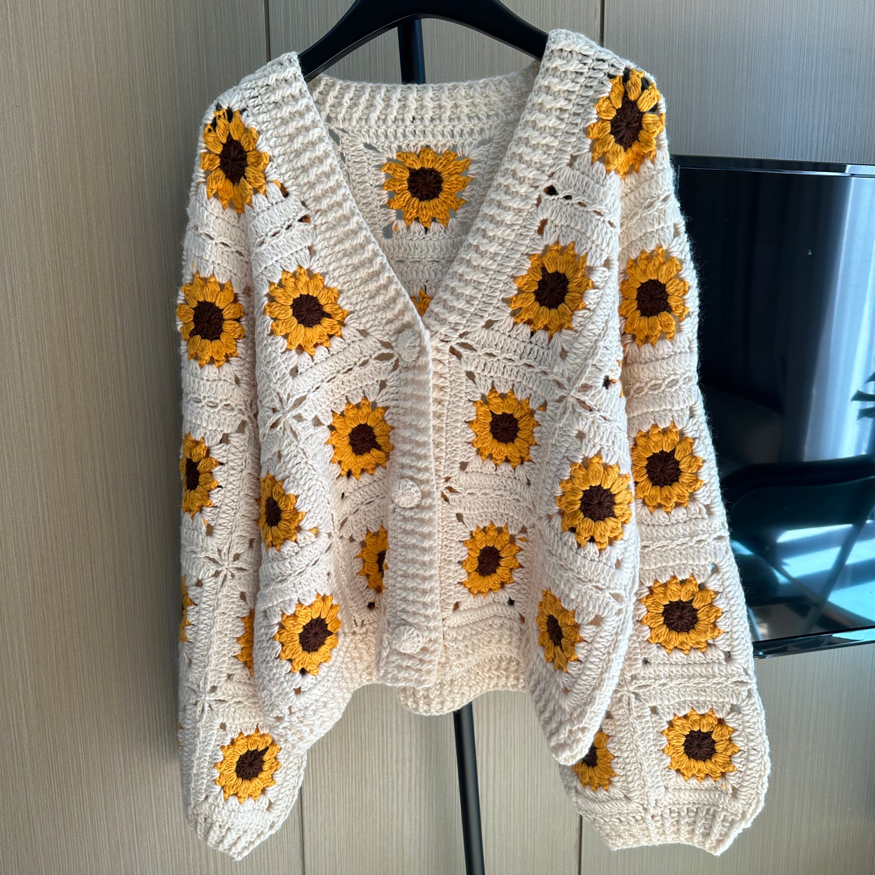 Women's Handknitted Sweater Cardigan Outfits 3D Hollow Sunflowers Crochet Design Cozy Fashion  Knitwear Knitting Tops Long Sleeve
