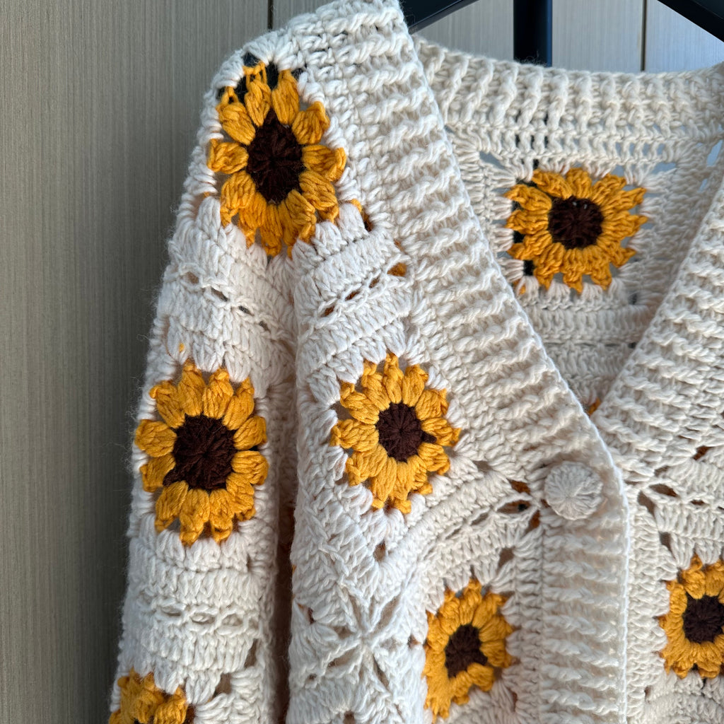 Women's Handknitted Sweater Cardigan Outfits 3D Hollow Sunflowers Crochet Design Cozy Fashion  Knitwear Knitting Tops Long Sleeve