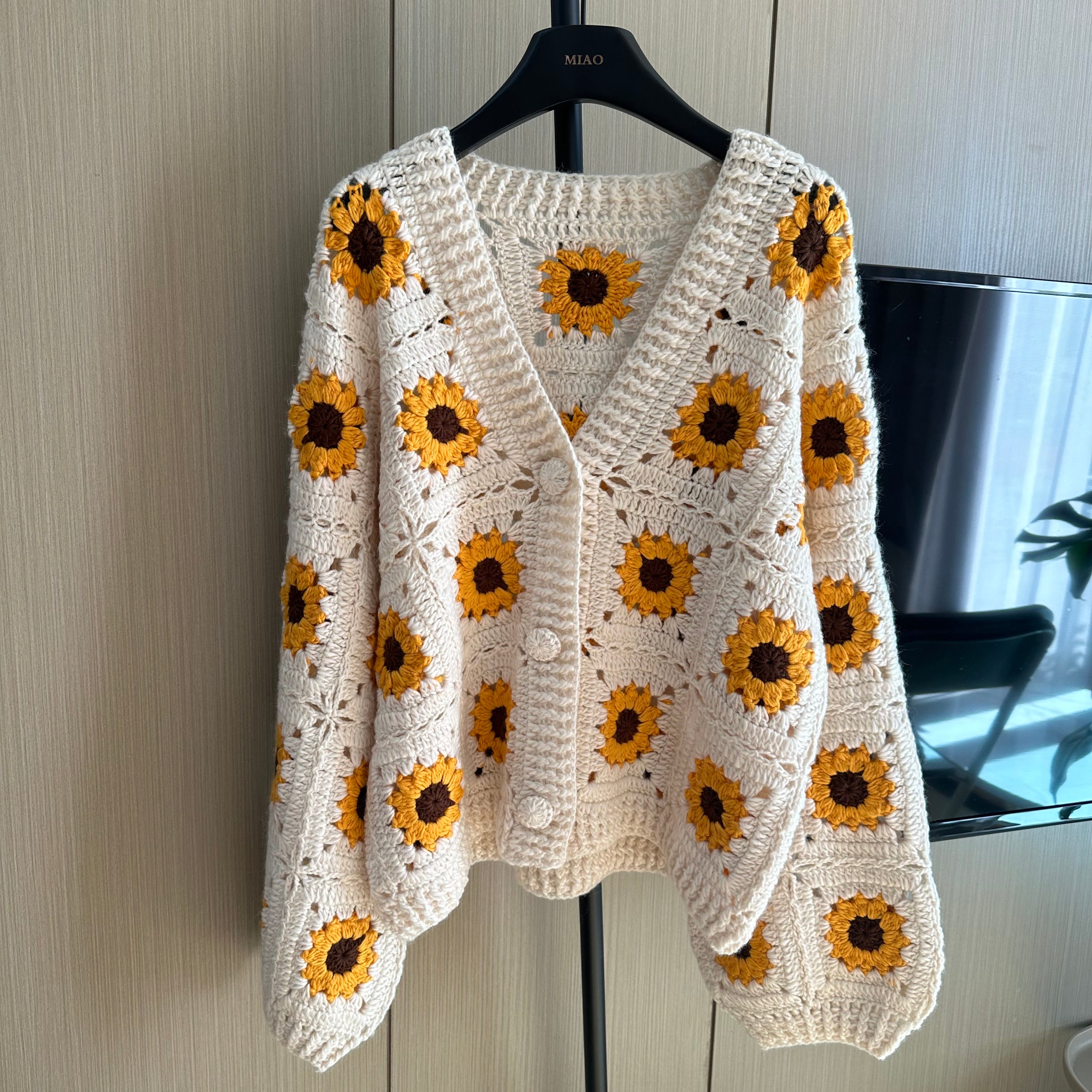 Women's Handknitted Sweater Cardigan Outfits 3D Hollow Sunflowers Crochet Design Cozy Fashion  Knitwear Knitting Tops Long Sleeve