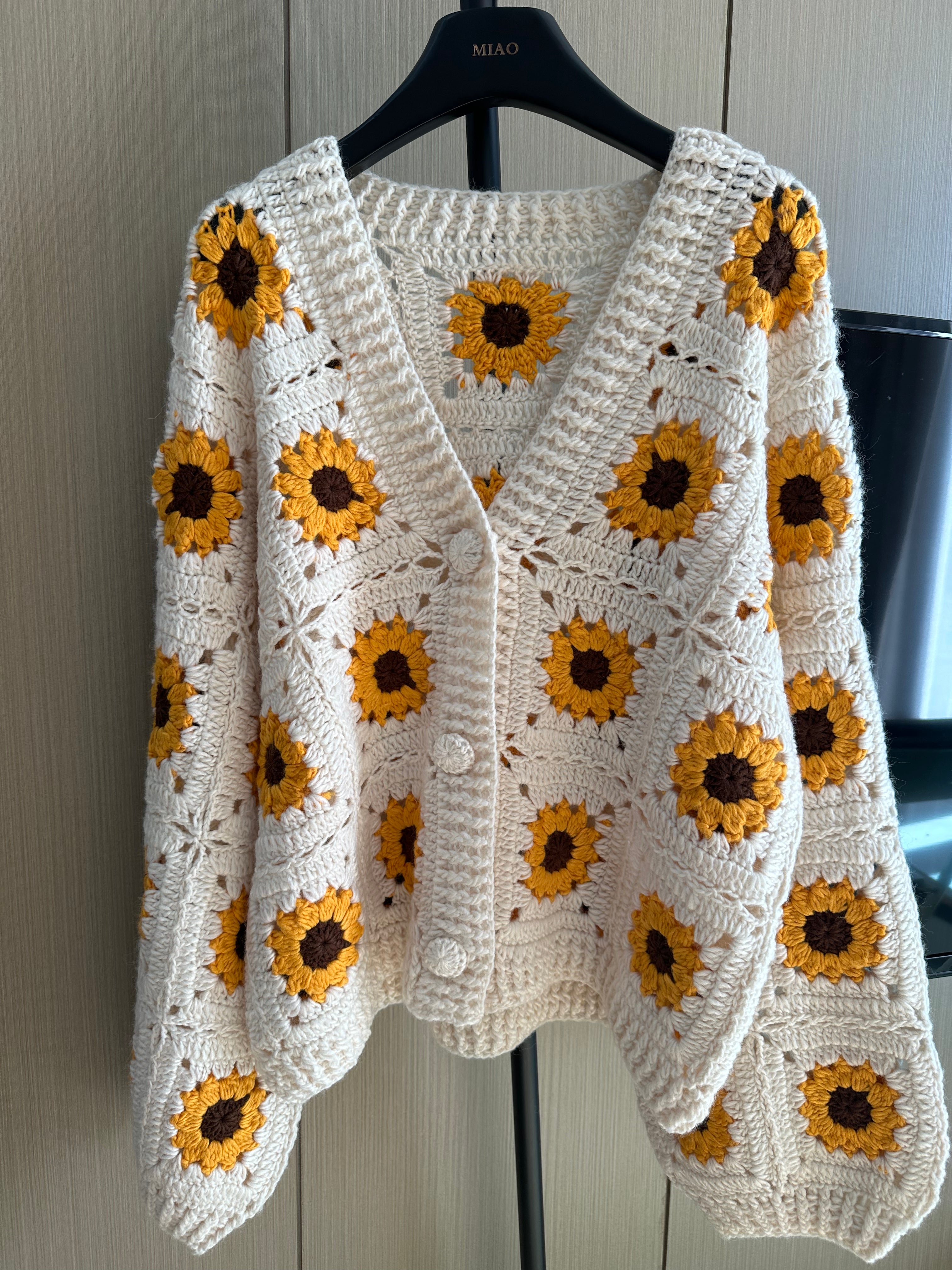 Women's Handknitted Sweater Cardigan Outfits 3D Hollow Sunflowers Crochet Design Cozy Fashion  Knitwear Knitting Tops Long Sleeve