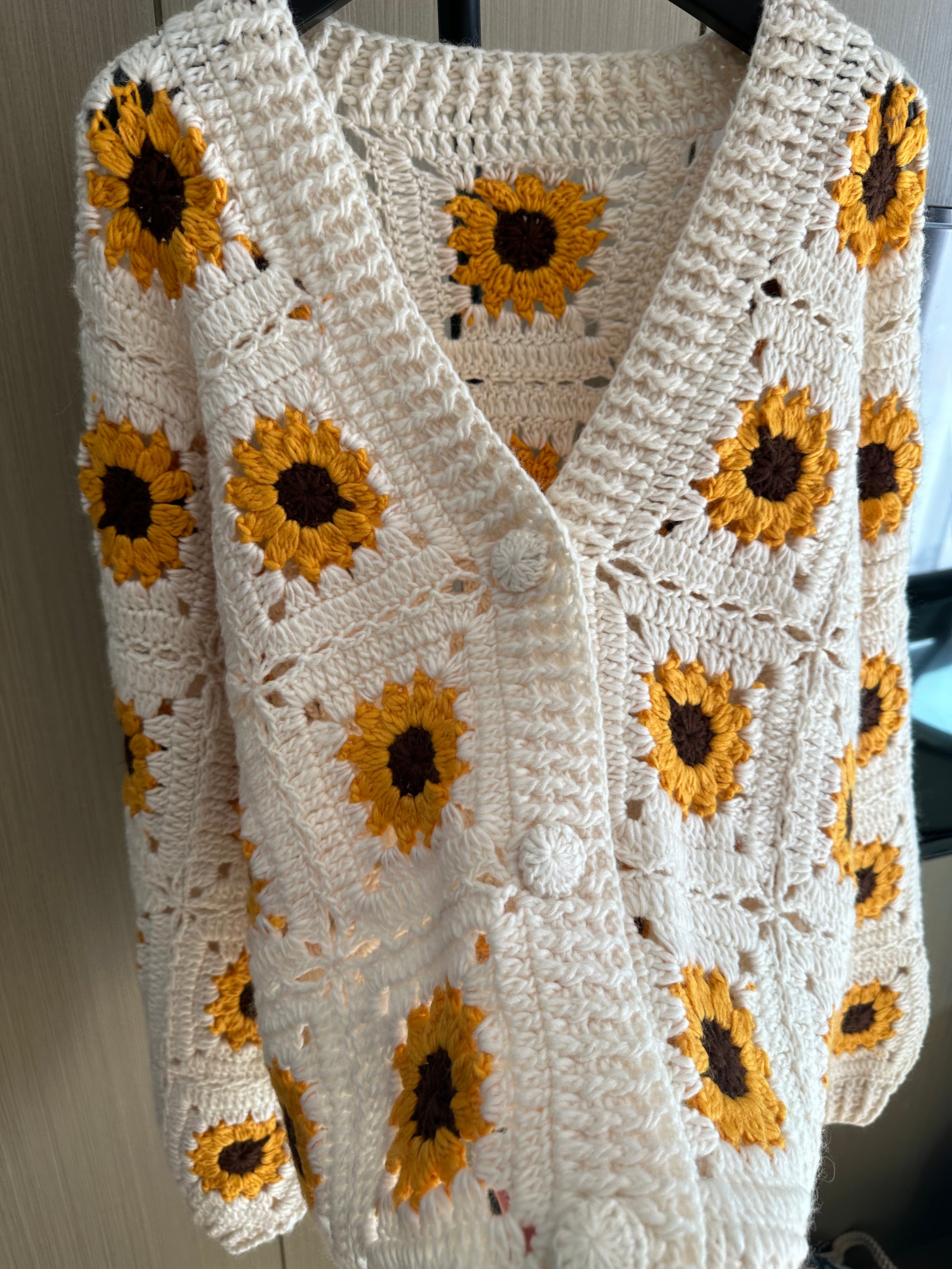 Women's Handknitted Sweater Cardigan Outfits 3D Hollow Sunflowers Crochet Design Cozy Fashion  Knitwear Knitting Tops Long Sleeve